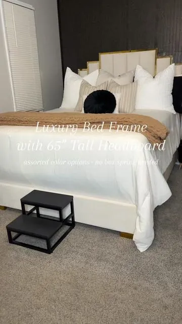 If you prefer a high bed like me, you need a bed with a tall headboard #bedframe #bedframes #bedroommakeover #tiktokshopcreatorpicks #bedroomfurniture 