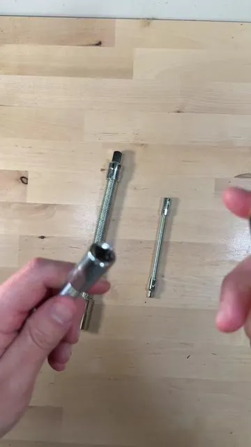 Flexible socket extensions that bend 45° includes 1/4, 3/8, and 1/2-inch drives. Perfect for tight spots on cars, sinks, or machinery. Durable, smooth, and a must-have for any tool kit. #tooltok #mechaniclife