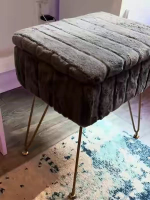 This vanity stool doubles as extra hidden storage — the perfect space-saving find for any teen girl’s room 💕🪞Soft, cute and functional! Would make a great Christmas gift too! #ottoman #makeupvanity #vanityorganization #storagesolutions #tiktokshopblackfriday 