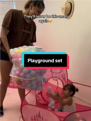Cutest playground set for your princess! So much to do and my daughter loves it. It has a play tent, crawling tunnel, ball pit and a basketball hoop! #fyp #playground #playtent #toddlermusthave #christmasgift 