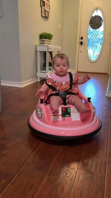 Shhh. Don’t tell her it’s for Christmas. But Daisy thought this was so cool! I cannot wait until she’s a couple months older and ready to ride more. 🤩🫶🏼 #bumpercar #babytoys #tiktokshop #pink #borntoride 