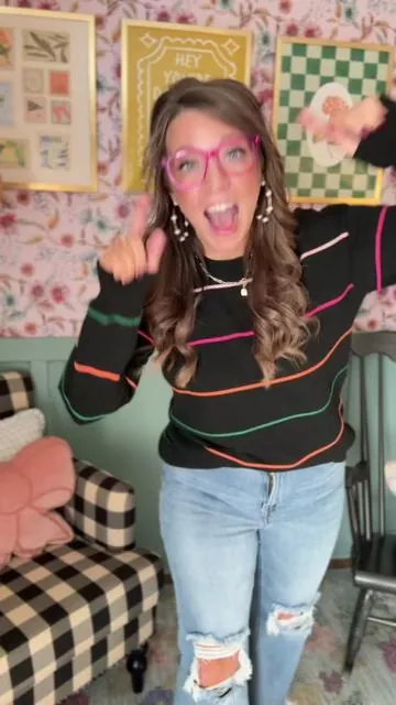 I love how bright & fun this striped sweater is!! Absolutely adorable! #stripedsweater #sweater #cutesweater #tiktokshopcreatorpicks 
