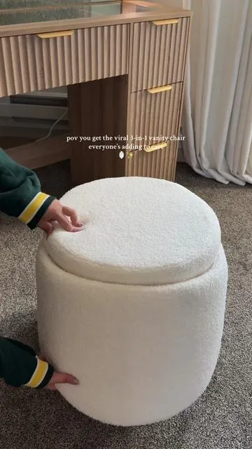 360° swivel, hidden storage, and the softest Sherpa finish.. the dream vanity chair setup 🤍✨ #vanitysetup #makeuproom #homeinspo #neutralaesthetic #tiktokshopcreatorpicks @Chairus Plus 