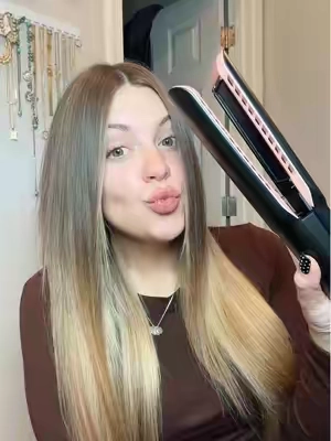 2 in 1 Blow Dryer and Hair Straightener! This straightener is designed to keep your hair happy and healthy. The ions this straightener puts out smooths out your hair for a silky finish. If you want smooth and silky hair, get one of these! #hair #straightener #blowdryer #hairtok #hairstraightener 