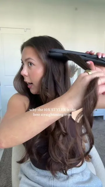 A styling iron with benefits 🤍✨ professional grade iron that enhances shine and reduces frizz #bioionicpartner #hairtools #bioionic @Bio Ionic  