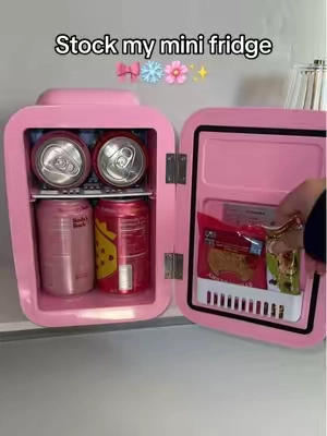 The perfect mini fridge for drinks or skincare 🎀🌸🌸 #minifridge #minifridgerestock #pink #portablefridge #minirefrigrator 