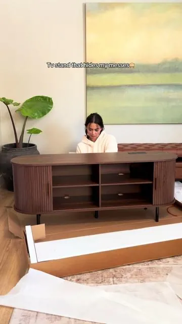 This fluted modern tv stand was actually so affordable & makes my living room look sm better #tvstand #affordablehomedecor #tiktokshopblackfriday #tiktokshopcybermonday 