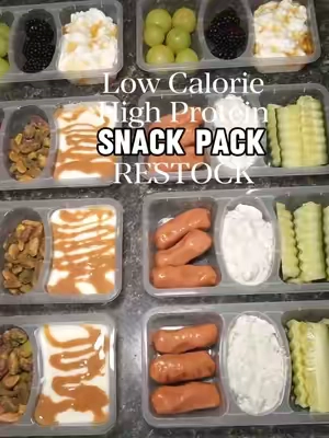 Low calorie high protein snack container restock! These containers help me hit my protein goals while staying in a calorie deficit. So convenient and easy!  #healthysnacks #snackideas #snack #tiktokmademebuyit #snacks 