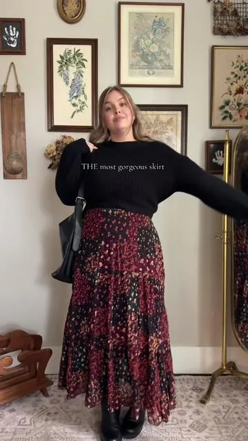 Outfit repeating cause this one’s just too good. Love love love this chiffon skirt it’s just the prettiest thing ever and the quality is so great.  I’m 14/16 and 5’4 wearing the xl and it’s perfect with plenty of stretch in the waistband. #witchyvibes #tiktokshopcreatorpicks #curvyfashion #fallfashion #winterfashion 