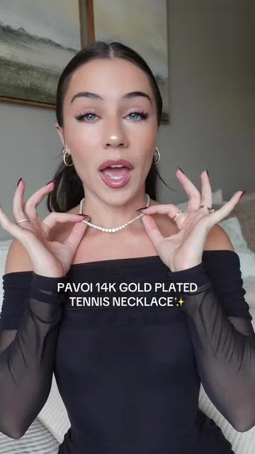 Pavoi’s new tennis necklace is GORGEOUS! Its 14k gold plated, non tarnish and super affordable as well!! #necklacestack #tennisnecklace #goldplatedjewelry #necklace #tiktokshopblackfriday 