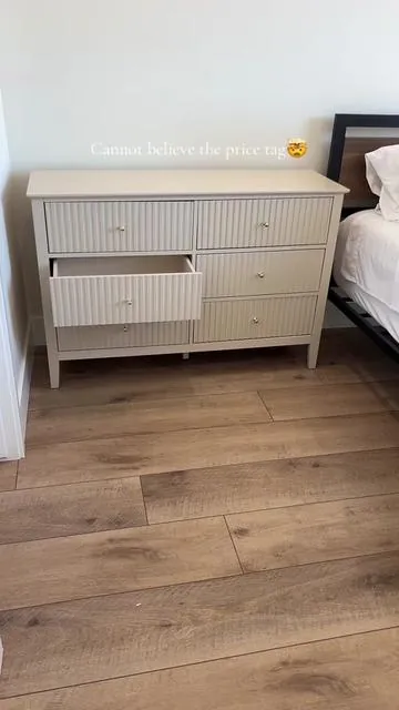 Bedroom dresser for guest room remodel ✨ I just put this 6-drawer fluted dresser together and the beige color is gorgeous in person. Tons of storage, smooth drawers, and matching nightstands available too. Comes in multiple color options and works in bedrooms, guest rooms, hallways, or entryways. Beautiful piece for updating your home on a budget. #Dresser #guestroommakeover #tiktokshopcreatorpicks 