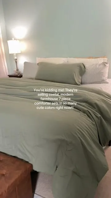 Modern farmhouse ✨ meets coastal charm 🌊 This 7-piece comforter set completely transformed my bedroom — cozy, airy, and effortlessly aesthetic 🤍#tiktokshop #tiktokshopfinds #viralproducts #tiktokmademebuyit #homefinds 