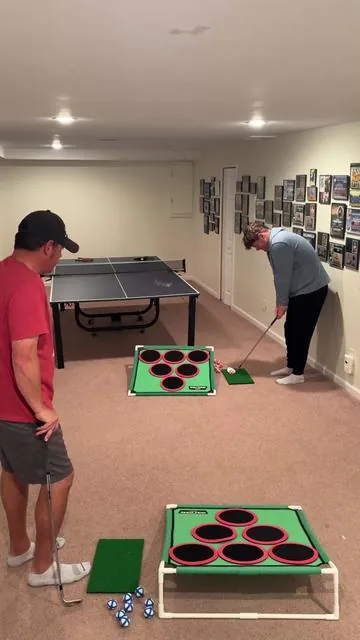 The weather wasn’t on our side today, so we took the golf game inside and broke out Golf Pong! ⛳️🏠🔥 Father & Son showdown unlocked 💪👀  #golfaddict #fatherson #golfgames #golfchallenge #golflife       