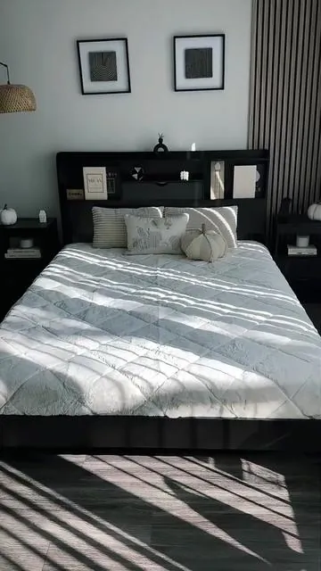 LED glow, built-in charging, hidden storage. Sturdy black metal frame creates a magical float effect.  #sidetable #bedframe #bed #bedroomdesign #bedroommakeover 