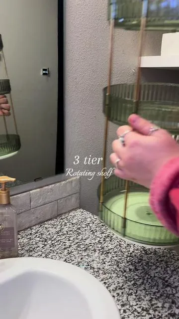 The green and gold>  #rotatingstorage #home #bathroomdecor #bathroomstorage #homedecor 