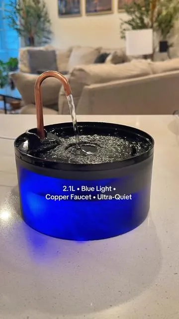 This is a 2.1L cat water fountain with a copper faucet spout, and it’s such a nice size for everyday use. It has a gentle stream that encourages cats to drink more water, and the blue light makes it easy to see the water level at night. It also comes with a 3-pack of replacement filters, so you’re set for a while without having to reorder. Great option if you want something that looks pretty in your home and keeps your cat hydrated. #catmom #catwaterfountain #tiktokshopblackfriday #tiktokshopcreatorpicks #tiktokshopcybermonday 