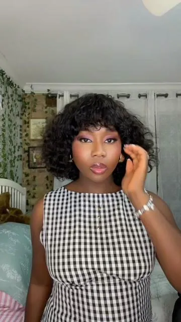 Showreal Jerry curl wig with bangs Wear this instead of a hair bonnnet😁#CapCut @ShowReal hair #showrealhair #wiginstall #gluelesswig #fyp 