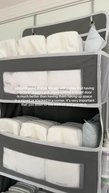 honestly the best nursery hack NO NOTES. love using this as a diaper station. we’ve had this hanging for a year and a half and we’ve stuffed it with multiple boxes of diapers and wipes and it’s still held up strong!  #tiktokshopblackfriday #tiktokshopcybermonday #tiktokshopcreatorpicks #diapers #newbornessentials  Nursery hack  Baby nursery Diapers  Diaper storage  Over the door organizer  Diaper station  Nursery organization 