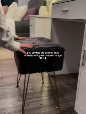 The prettiest, softest makeup vanity stool that has hidden storage! And it’s actually affordable!✨I’ve been through SO many vanity stools and this one is hands down the best quality I’ve found for the price! Makes a perfect gift! #makeupvanity #vanityorganization #tiktokshopholidayhaul #tiktokshopcreatorpicks #tiktokshopcybermonday Christmas gift ideas, teen bedroom decor, home decor, makeup room, vanity stool, storage ottoman, gifts for her  