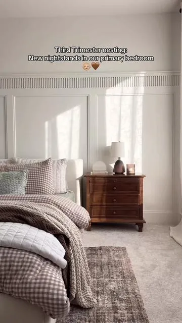 Nesting series: our new nightstands! These  nightstands were such a stunning upgrade to our bedroom and the extra drawer space is going to come in handy as a first time mom🤎👶🏼  gifted by @Hulala Home  #hulalahome #myhulalahome #bedroomfurniture 