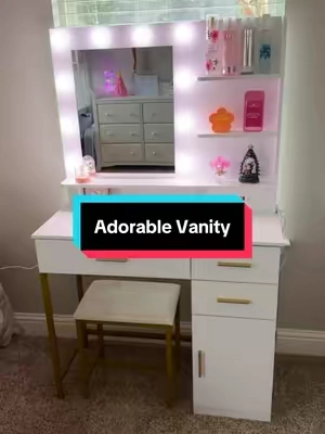 This vanity has everything you need! #vanity #makeupvanity #vanitywithlights #vanitysetup #christmasgiftideas