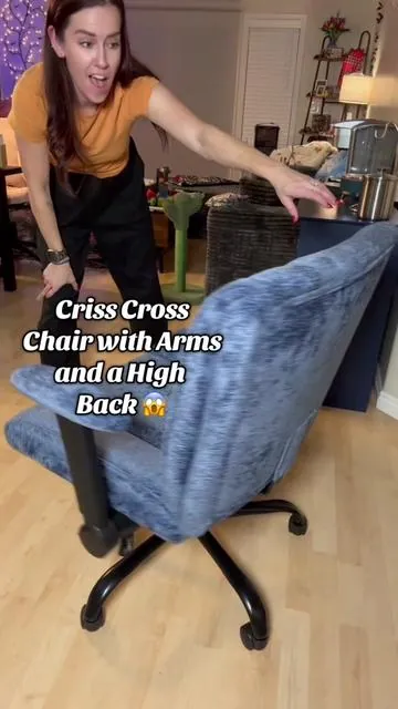 Cozy criss cross chair with adjustable arms, lumbar pillow and the highest back of any cross chair I have reviewed.  #crisscrosschair  #crisscrosschairwitharms  #tiktokshopholidayhaul  #tiktokshopcreatorpicks  #spotlightfinds  