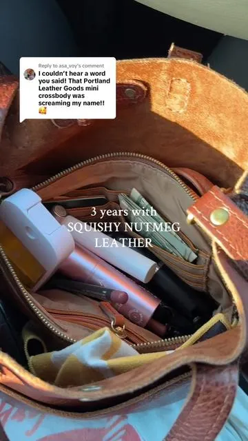Replying to @asa_voy my holy grail everyday handbag as a mom…built to last and mold to your life. My little emotional support baggage. Literally 😭🥲 #leather #bag #edc #everydaybag @Portland Leather  Portland leather goods mini crossbody tote in nutmeg 💼  full grain leather