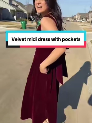 Replying to @Alessia Lisa | One Girl Travel this velvet midi dress is perfect for the season and the pockets are a must. True to size #mididress #velvetdress #dresses #dresswithpockets #christmas @CiderCloset 