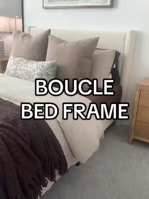 how gorgeous is this 🤎🤍 #interiordesign #cozybedroom #bedroom #bed #boucle 