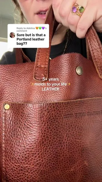 Replying to @Adelina 🧡💚💜 nutmeg leather is so squishy, I can’t. 3+ years with this bag!! @Portland Leather #bag #busymom #mombag 