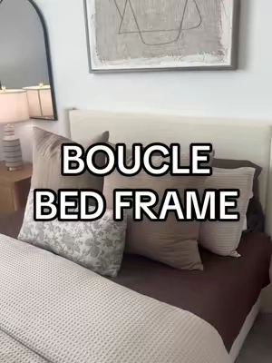 how freaking perfect is this 😭 #bed #cozybed #boucle #affordablefurniture #furniture 