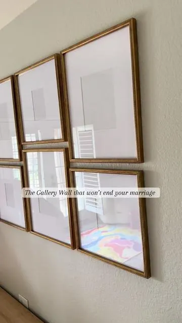 I wish I would’ve timed how quickly we hung this gallery wall! Such a cost effective way to decorate a large space 👏🏻 can’t wait to get some pictures in these beautiful frames #gallerywall #diyhomedecor #homedecor 