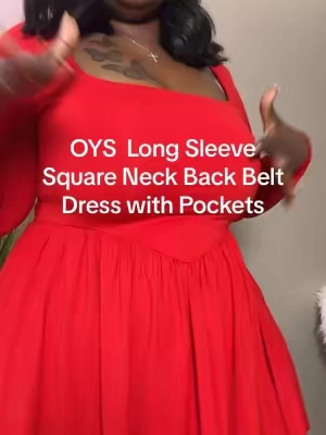 Replying to @Fernanda 😚 size XL OYS Women's Casual Long Sleeve Square Neck Back Belt A Line Ruffle Hem Mini Dress with Pockets#tiktokshopholidayhaul #dress #holidaydress #longsleevedress 