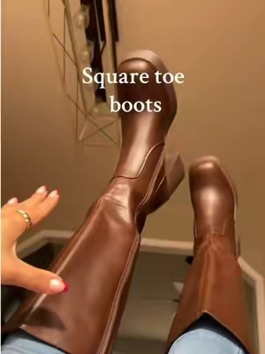 Square toe boots are a must! ❤️ #boots #kneehighboots #brownboots #squaretoeboots #tiktokshopcreatorpicks 