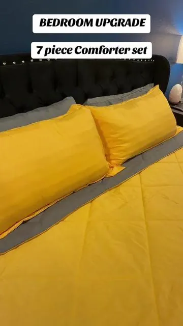 this 7-piece comforter set is a BEDROOM UPGRADE. You get everything—comforter, fitted sheet, flat sheet, pillowcases, and matching shams. Soft, cozy, and ready straight out the package #ComforterSet #fyp  #beddingsets  #bedroom  #bedroomupgrade 