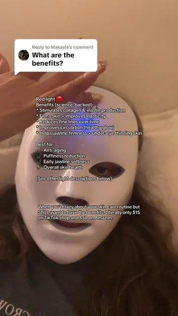 Replying to @Makayla  Red light 🔴 Benefits (science-backed): * Stimulates collagen & elastin production * Firms skin + improves elasticity * Reduces fine lines over time * Improves circulation (healthy glow) * Helps jawline firmness + under-eye thinning skin Best for: ✔ Anti-aging ✔ Puffiness reduction ✔ Early jawline softness ✔ Overall skin health 🔵 BLUE LIGHT Benefits: * Kills acne-causing bacteria (C. acnes) * Reduces inflammation from breakouts * Helps prevent future pimples Best for: ✔ Active acne ✔ Hormonal breakouts ✔ Occasional pimples 🟢 GREEN LIGHT Benefits: * Helps reduce hyperpigmentation * Calms redness * Evens out skin tone * Brightens dull skin Best for: ✔ Uneven tone ✔ Sun spots ✔ Post-acne marks ✔ Tired-looking skin 🟡 YELLOW (Amber) LIGHT Benefits: * Improves lymphatic drainage * Reduces redness * Boosts circulation * Calms sensitive skin Best for: ✔ Puffiness ✔ Under-eye bags ✔ Sensitive or reactive skin ✔ Swelling in cheeks/jaw 🟣 PURPLE LIGHT (Red + Blue combo) Combination light Benefits: * Treats acne and supports healing * Helps fade acne marks * Balances oil + repair Best for: ✔ Acne-prone skin that also wants anti-aging ✔ Post-breakout healing 🔵🟢 CYAN (Light Blue) Benefits: * Calms irritated skin * Reduces redness * Soothes inflammation Best for: ✔ Sensitive skin ✔ Post-sun exposure ✔ Skin that feels “hot” or reactive ⚪ WHITE LIGHT Benefits: * Supports skin repair * Helps tighten skin * Improves overall texture Best for: ✔ Mature skin ✔ Texture issues ✔ Extra repair days 📅 Simple Weekly Light Schedule (Realistic + effective) * Mon: Red (15–20 min) * Wed: Red (15–20 min) * Fri: Red (15–20 min) * Sun: Yellow or Green (10–15 min) * Optional: Blue/Purple if acne appears #redlight #antiaging #skincare #skincareroutine 