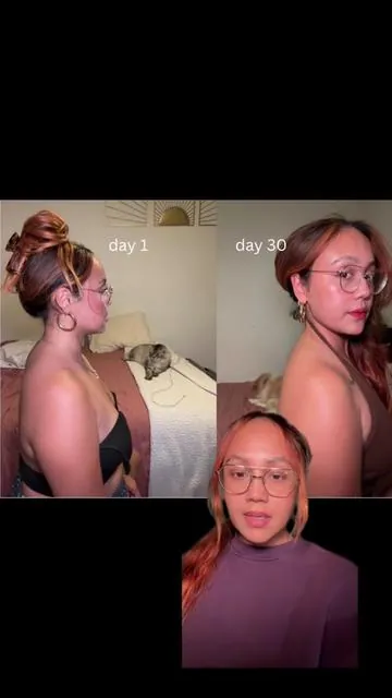 Before and after results after one month of dedicating 6-8mins to myself to improve my posture woth resistance bands #fixposture #posturecorrection #posturefix #neckhump #forwardheadposture  