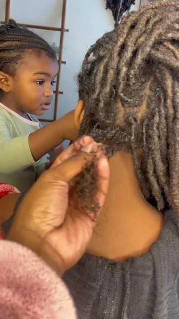 Honoring my daughters voice & her choice, by combing out her locs! 1 loc out of 71 at a time! #motherhood #locstyles #natural #hair