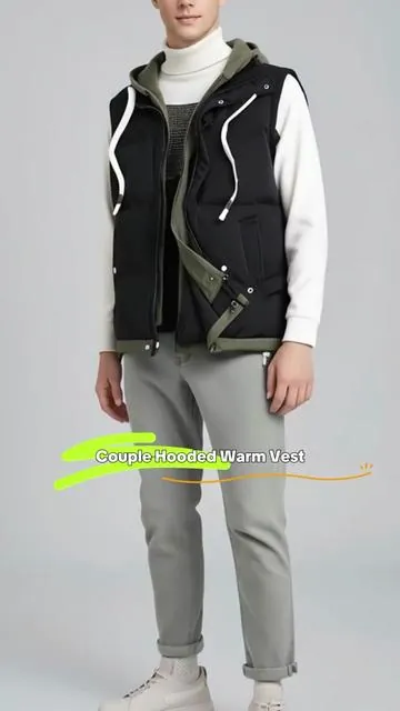 Autumn & Winter Couple Hooded Warm Vest, Fashionable Fake Two-Piece Design, Warm Polyester Fiber, Winter Warmth #jackets #mensjacket #winterwear #jacketwithheater #wintercoatsformen #autumnandwintercoat #carharttoveralljacket #puffervestoutfits #cowhidejacket #weightedvestforwomen