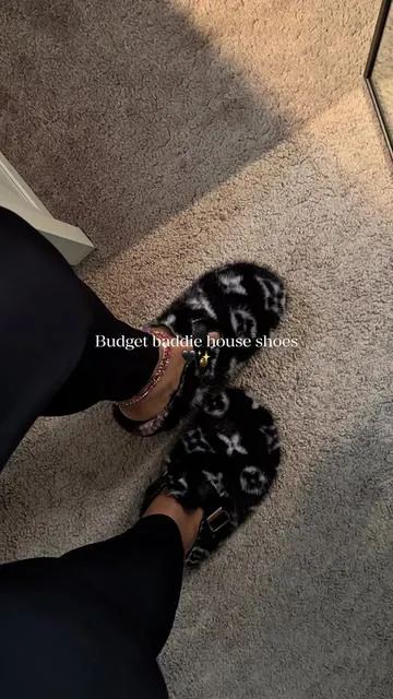 Luxury vibes without the luxury price 🖤 • • • #louisvuitton #baddieonnabudget #tiktokmademebuyit #fuzzyslippers #thatgirlaesthetic 