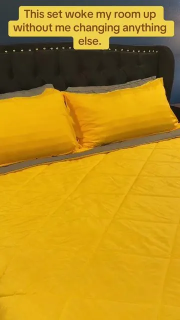Easy way to refresh your bedroom without breaking the bank. #ComforterSet #bedroomgoals #yellowdecor #bedroomupgrade #fyp 