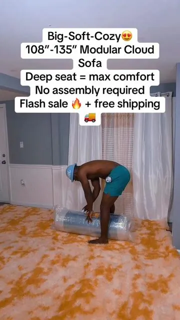 Big-Soft-Cozy😍 108”-135” Modular Cloud Sofa Deep seat = max comfort No assembly required Flash sale 🔥 + free shipping 🚚!#fanmmetegasonmete #anmweychawapetenet #sofa#canape 