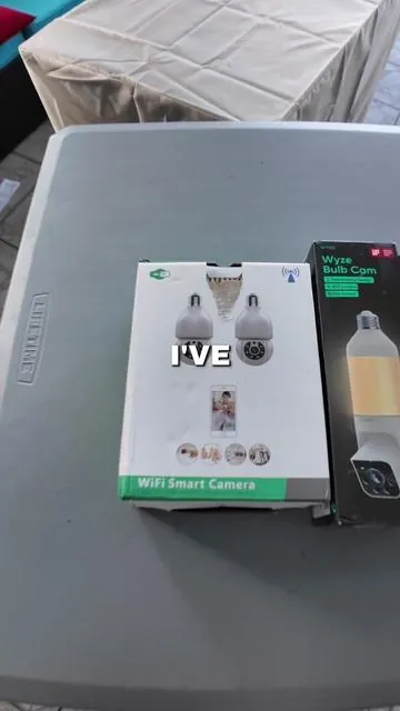 These are both solid light bulb home security cameras. My favorite is the Luna camera #homesecurity #securitycamera #lightbulbcamera 