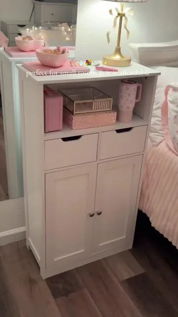 there is room for everything ! It is 42.5 inches tall ! 11.8 inches in length & 23.6 inches wide & it also has an adjustable shelf! #storagehacks  #whitefurniture #bedroomdecor #storageorganizer #roomdecorideas 