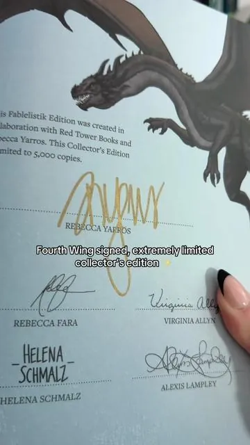 This is not just a special edition, this is the signed Violet’s Collector’s Edition of Fourth Wing, and it’s honestly one of the most breathtaking books I’ve ever seen. It has a full foil stamped, 3D embossed slipcase, never before seen interior artwork, new reimagined maps, dragon dropcaps, and most importantly it’s hand-signed by Rebecca Yarros. ✍️ Hand-signed by Rebecca Yarros 🐉 Exclusive character-specific cover & slipcase ✨ Foil stamping + 3D embossing 🎨 Full-color exclusive interior artwork 🗺 Custom reimagined maps 📖 Hand-lettered typography & dragon drop caps 🏷 Limited artisan collector run #FourthWing #signedfourthwing  #CollectorEditions #limitededitionbooks  #rebeccayarros @Fablelistik Editions @Macmillan Publishers 