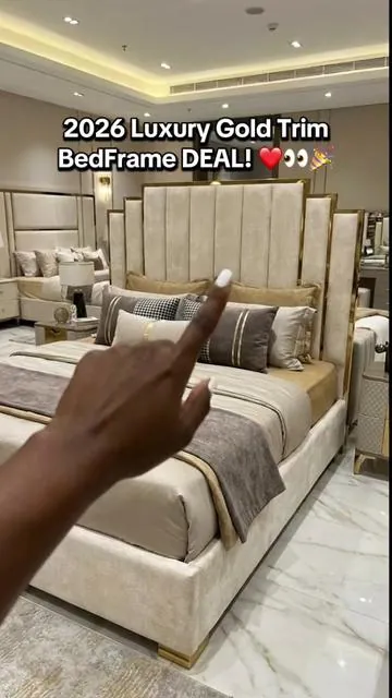 2026 Luxury Gold Trim BedFrame DEAL! ❤️👀🎉 #bedframe #gold #bed #bedroom #sale 