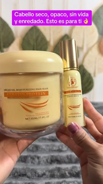 Aomimegel Dúo Capilar Reparación Profunda. Mascarilla con Aceite de Argán y Colágeno + Sérum Sellador de Brillo. Suaviza, Desenreda, Elimina Frizz y Devuelve el Brillo al Cabello Seco y Maltratado @Aomimegel .#mascarilla #mascarillacapilar #hairmask #cuidadodelcabello #parati