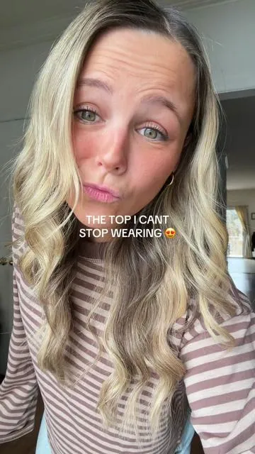 Literally the cutest brown striped top for such an affordable price! I am wearing a size medium!  #longsleeve #stripeshirt #outfitinspo 