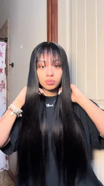 For my lazy girls, Super beginner friendly unit.3 minutes to go out.This Glueless Lace Straight Wig with Bangs turned out SUPER cute! wig linked to video get yall one It is everything ! @Mamushow Hair Fashion 