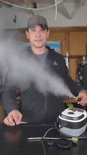 Portable handheld steam cleaner with a 6 ft hose and multiple attachments #steam #clean #home #gadget #tools 
